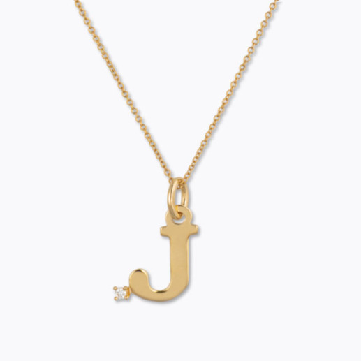 Collar Inicial J Dot Diamond - Lettres de diamant d'or initiales