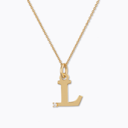 Initial L Necklace DOT DIAMOND - Initial Gold Diamond Letters