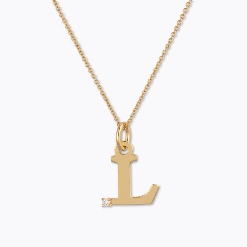 Initial L Necklace DOT DIAMOND - Initial Gold Diamond Letters