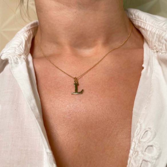 Initial L Necklace DOT DIAMOND - Initial Gold Diamond Letters