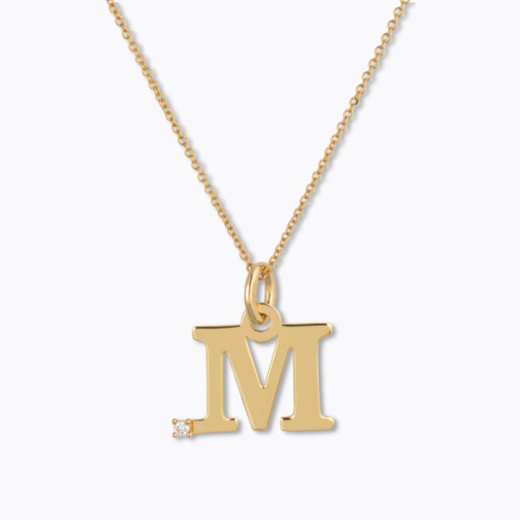 Colar inicial M Dot Diamond - Initial Gold Diamond Letters