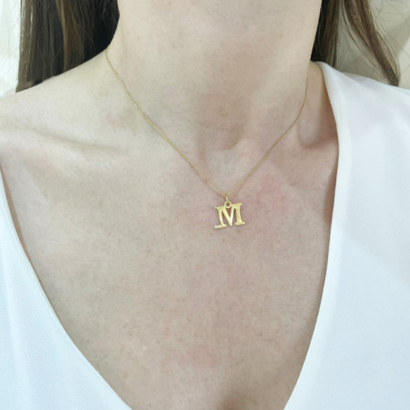 Collar Inicial M Dot Diamond - Lettres de diamant d'or initiales