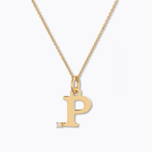 Initial Necklace P DOT DIAMOND - Initial Gold Diamond Letters 2