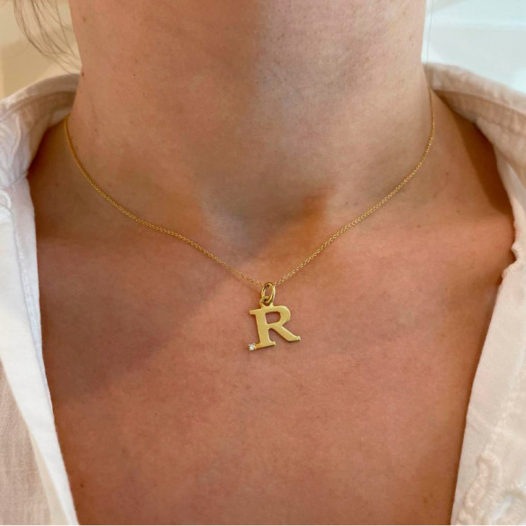 Collar Initial R DOT DIAMOND - Initial Gold Diamond Letters