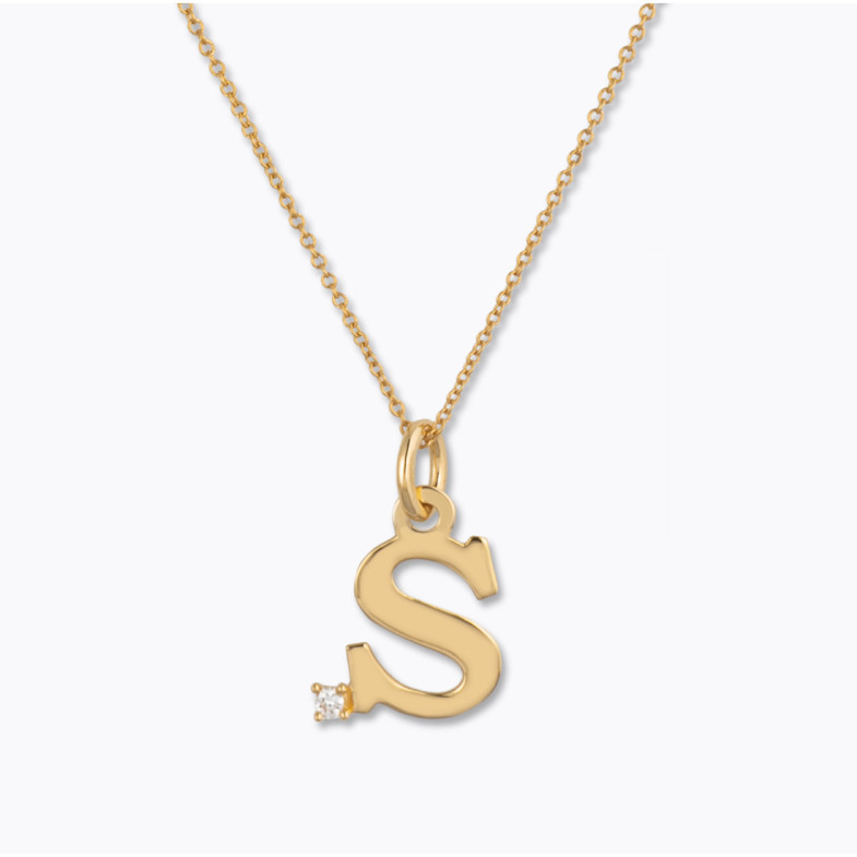 Collar Inicial S Dot Diamond - Lettres de diamant d'or initiales