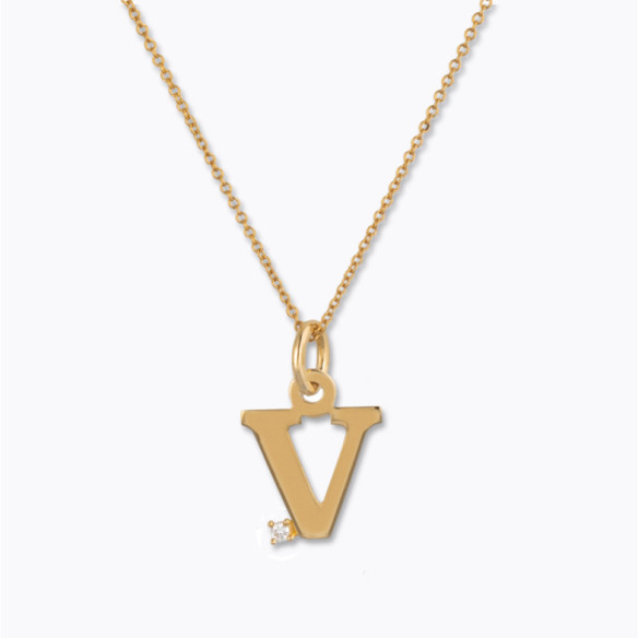 Collana iniziale V Dot Diamond - Initial Gold Diamond Letters