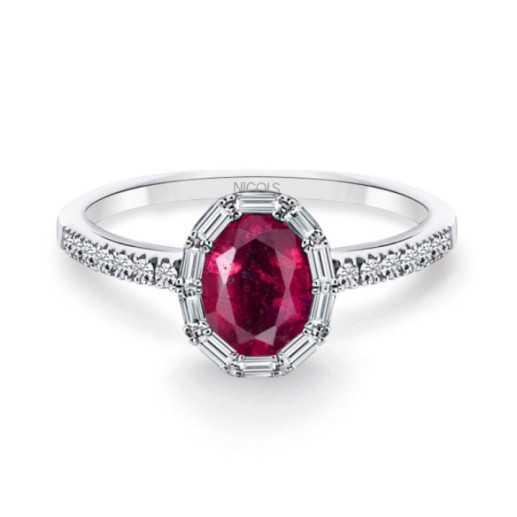 Anello Rubí Ovale e Diamante Colore Ovale - Anelli di rubino