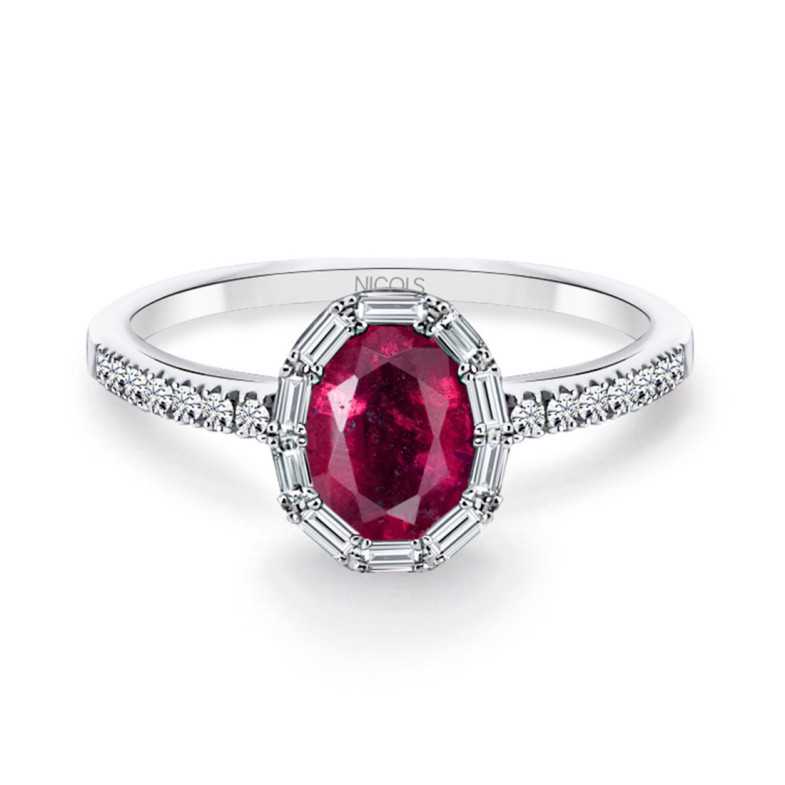Ring Rubí Oval und Diamant Farbe Oval - Rubinringe