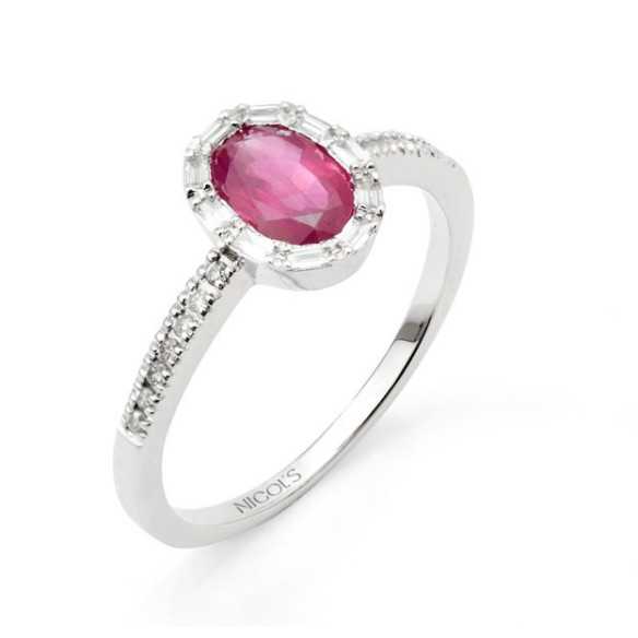 Ring Rubí Oval und Diamant Farbe Oval - Rubinringe