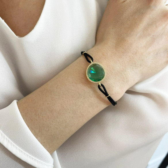 Pulsera Granate Verde Y Diamantes New Wave - Pulseras Piedras Color