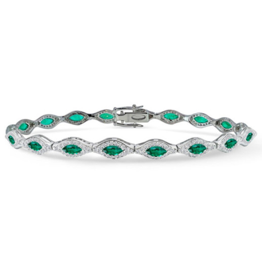 Pulsera Riviere Diamantes y Esmeraldas Marquise - Pulseiras de cor de pedras