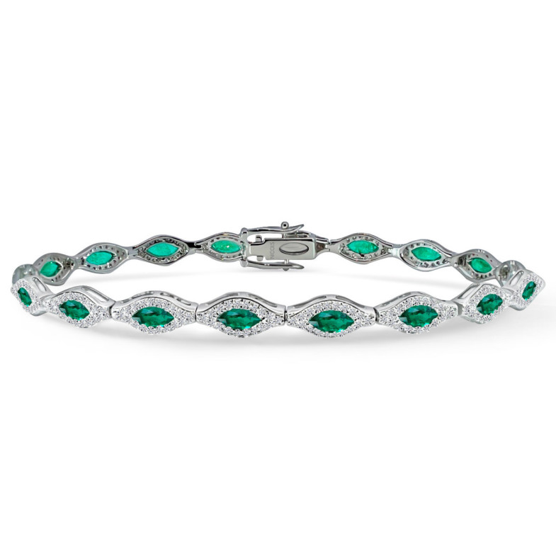 Riviere Bracelet with Diamonds and Marquise Emeralds - Stones Color Bracelets