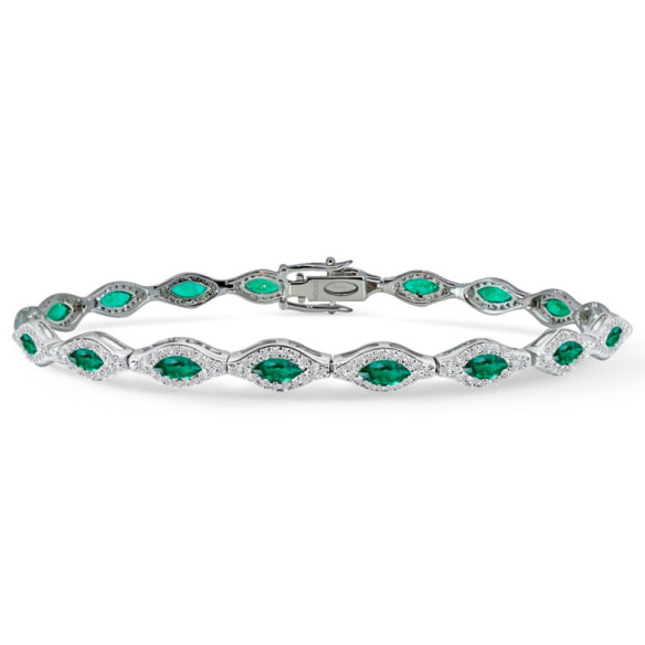 Riviere Bracelet with Diamonds and Marquise Emeralds - Stones Color Bracelets