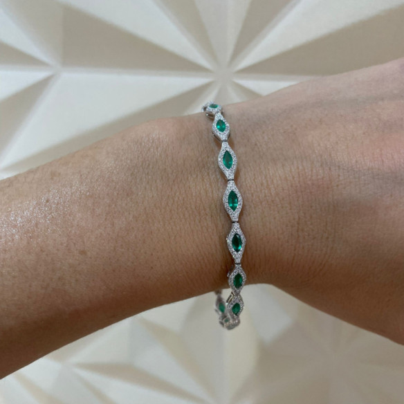 Pulsera Riviere Diamantes y Esmeraldas Marquise - Steine Farbarmbänder