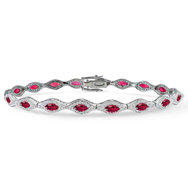 Riviere Bracelet with Diamonds and Marquise Rubies - Stones Color Bracelets