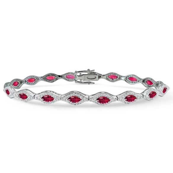 Riviere Bracelet with Diamonds and Marquise Rubies - Stones Color Bracelets