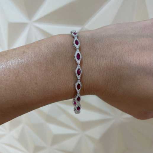 Pulseira Ouro Rubi Diamante - Pulseiras de cor de pedras 2