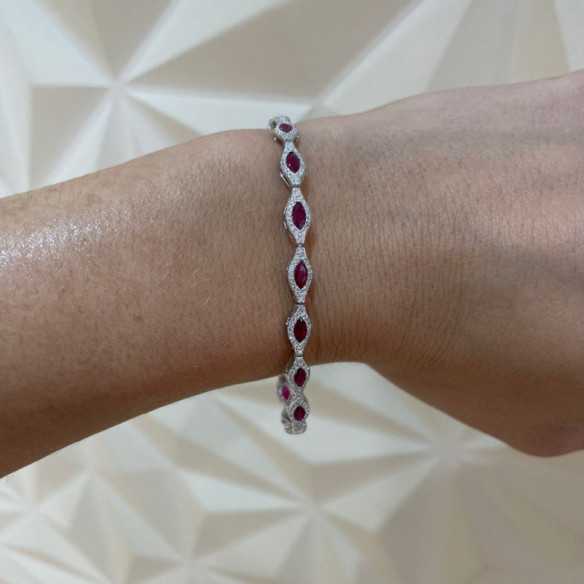 Riviere Bracelet with Diamonds and Marquise Rubies - Stones Color Bracelets