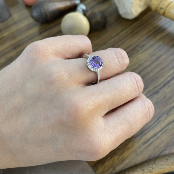 Anillo Amatista y Diamantes Colorfull - diseños vintage