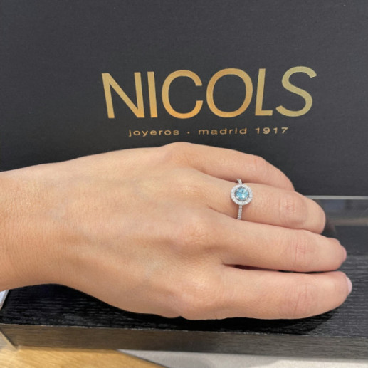 Anillo Oro Zircon Azul Sello Redondo - ANILLOS 2