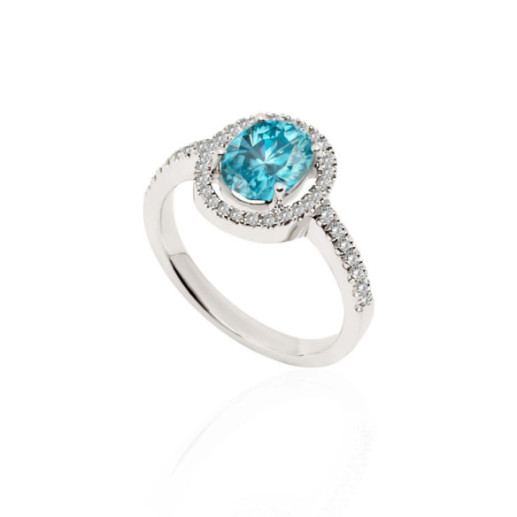 Anillo Oro Zircon Azul Sello Oval - Anillos Otras Piedras Preciosas