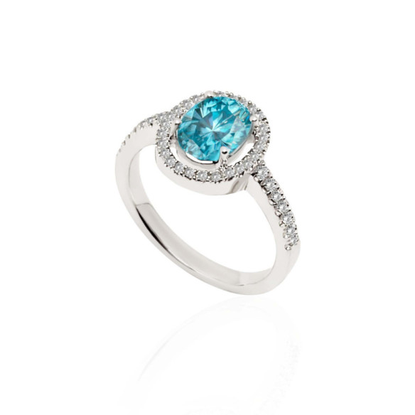 Anillo Oro Zircon Azul Sello Oval - Anillos Otras Piedras Preciosas