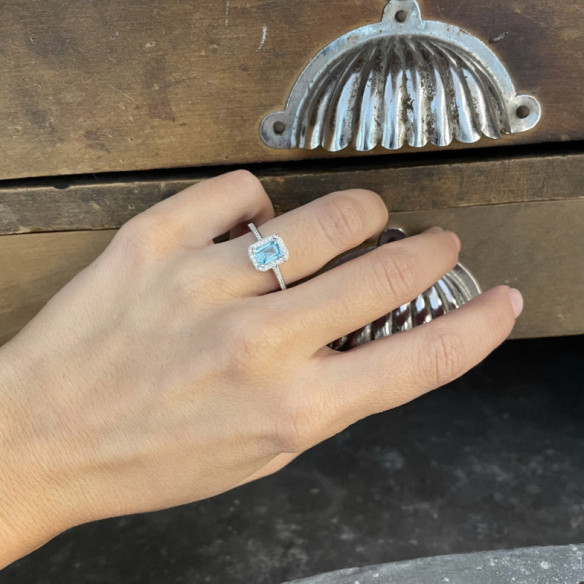 Anillo Oro Zircon Azul Sello Baguette - Anillos Otras Piedras Preciosas
