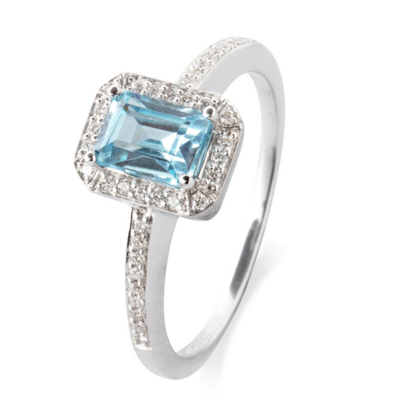 Anillo Oro Zircon Azul Sello Baguette - Anillos Otras Piedras Preciosas