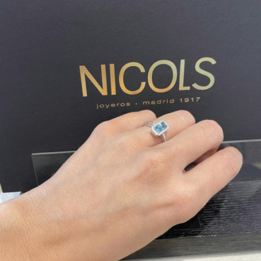 Anillo Oro Zircon Azul Sello Baguette - Bagues Autres pierres précieuses 2