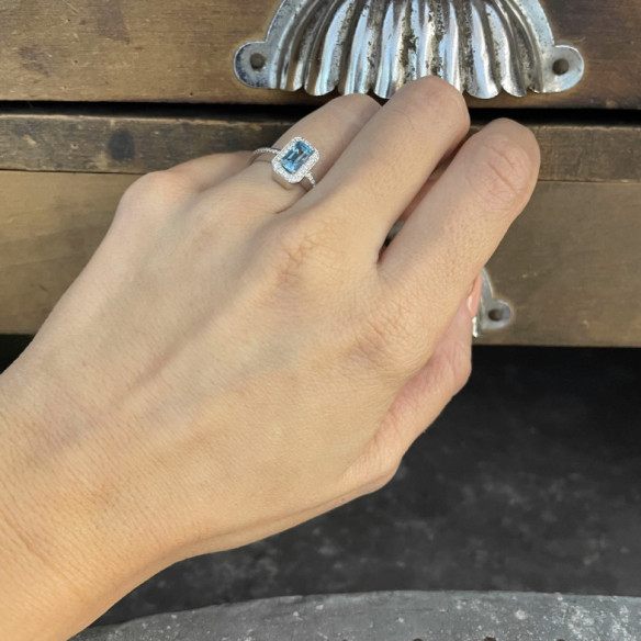 Anillo Oro Zircon Azul Sello Baguette - Ringe andere Edelsteine