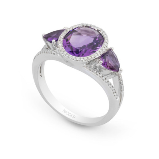 Anillo Diamantes Amatistas Trapeze - aniversario