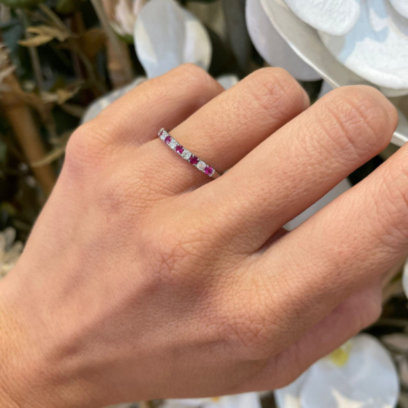 Anillo Diamantes Rubi Azalea Oro Blanco - Bagues rubis