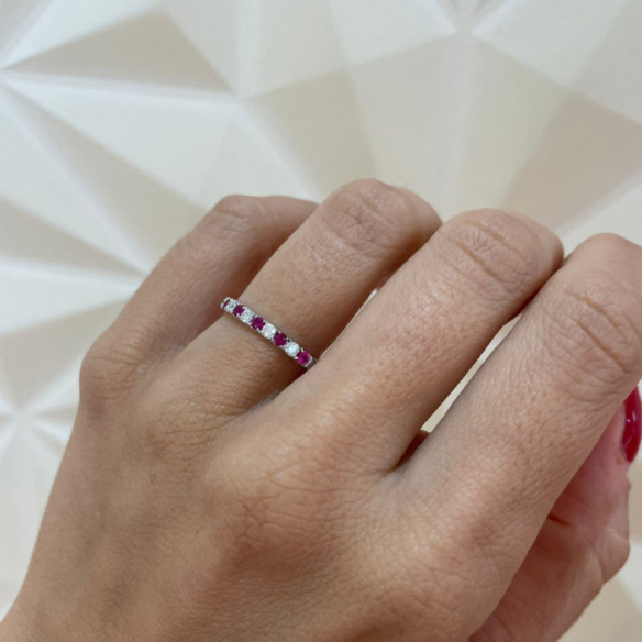 Anillo Diamantes Rubi Azalea Oro Blanco - Anillos de Rubí