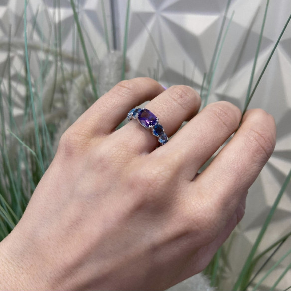 Anillo Amatista Topacio Rainbow Oro Blanco - Bagues Autres pierres précieuses