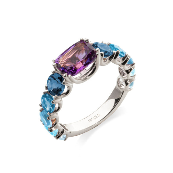 Anillo Amatista Topacio Rainbow Oro Blanco - Anillos Otras Piedras Preciosas