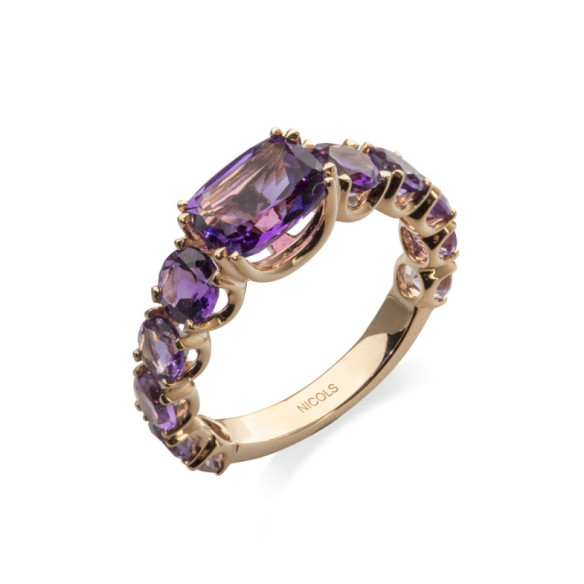 Anello con ametista arcobaleno in oro rosa - Anelli altre pietre preziose