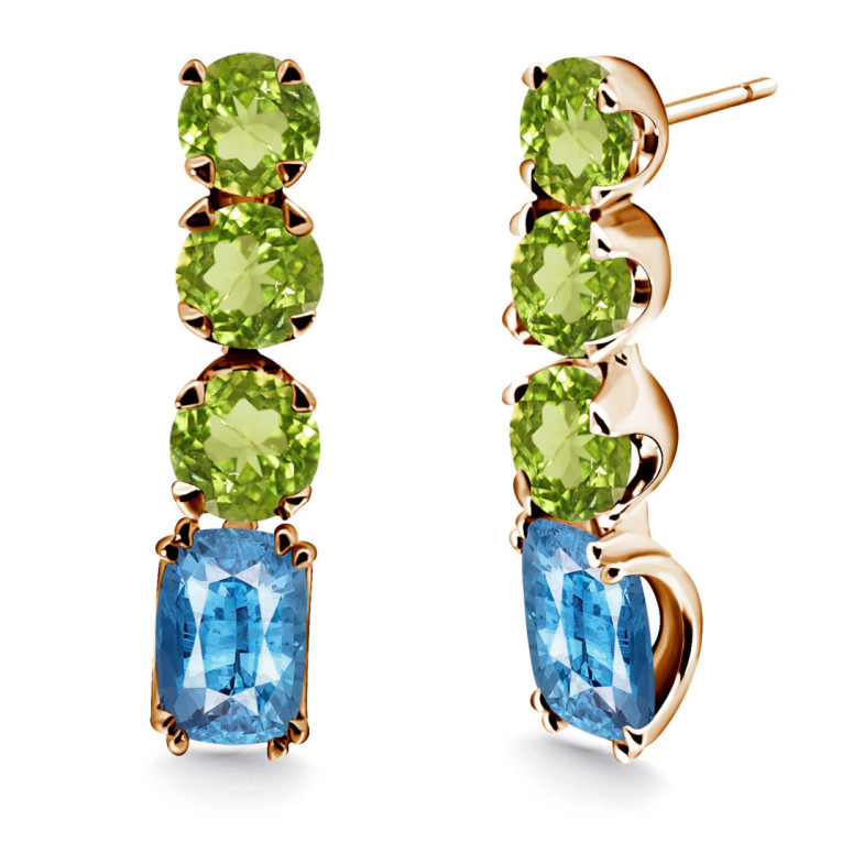 Pendientes Oro Topacio Peridoto Rainbow - Pendientes de Piedras Verde