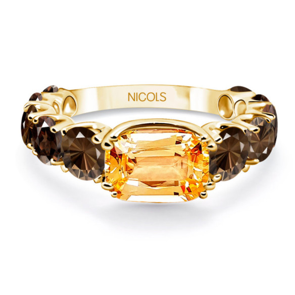 Anillo Citrino Cuarzo Fumé Rainbow Oro Amarillo - Anillos Otras Piedras Preciosas