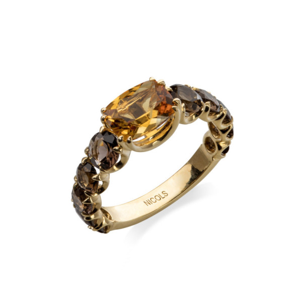 Anillo Citrino Cuarzo Fumé Rainbow Oro Amarillo - Anillos Otras Piedras Preciosas