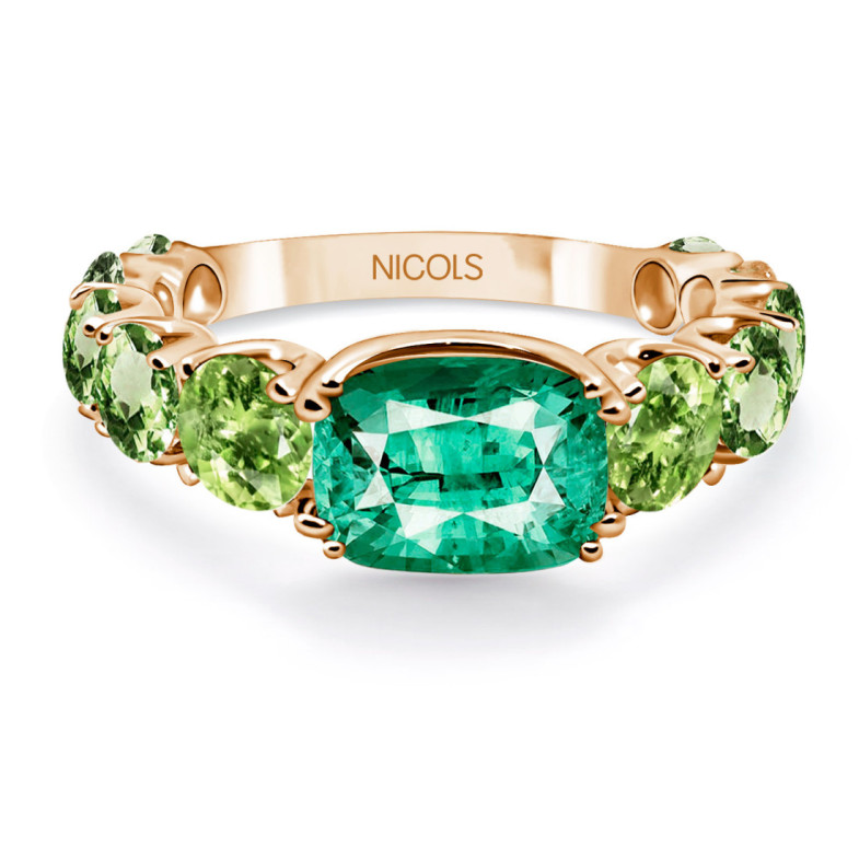Anello in oro rosa arcobaleno con peridoto di quarzo verde - Anelli altre pietre preziose