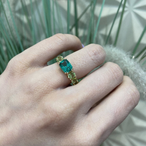 Grüner Quarz Ring Peridoto Regenbogen Gold Pink - Ringe andere Edelsteine