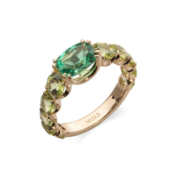 Peridot Green Quartz Ring Rose Gold RAINBOW - Rings other precious stones