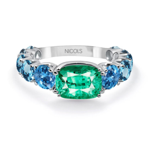 Anello al quarzo verde con topazio arcobaleno - Anelli in oro bianco