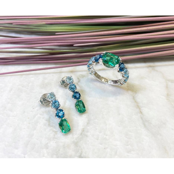 Anillo Cuarzo Verde Topacio Rainbow - Anillos Oro Blanco