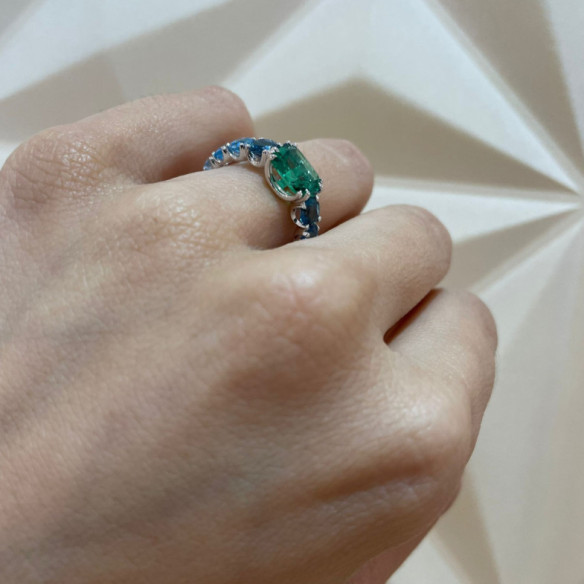Anillo Cuarzo Verde Topacio Rainbow - Anillos Oro Blanco