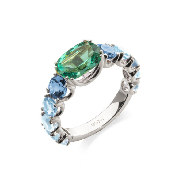 Ring mit Regenbogentopas und grünem Quarz - Weißgoldringe