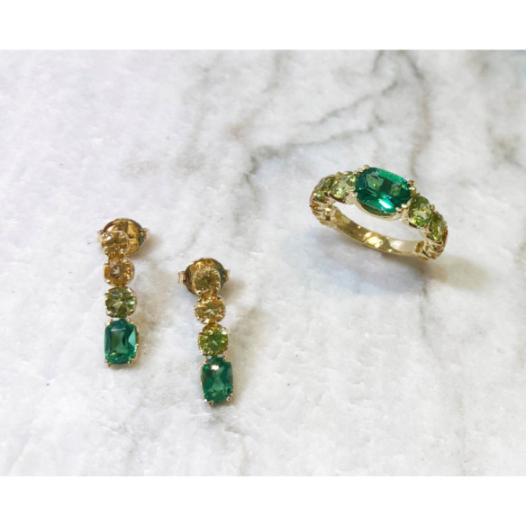 Arco-íris de peridoto de anel de quartzo verde - Anéis de noivado verde