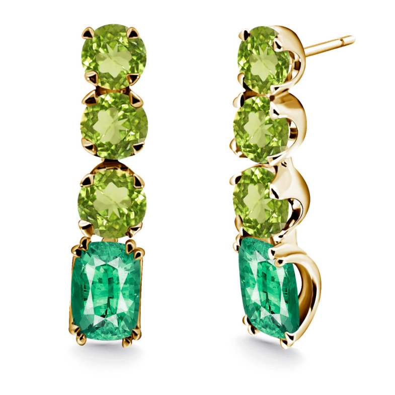 Pendintes Oro Cuarzo Verde Peridoto Rainbow - Pendientes de Piedras Verde