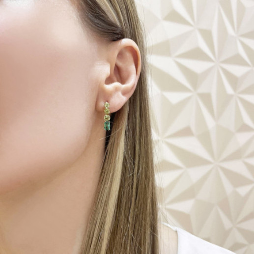 Pendintes Oro Cuarzo Verde Peridoto Rainbow - Pendientes de Piedras Verde 2