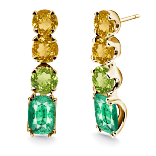 Pendientes Cuarzo Verde Citrino Rainbow - Boucles d'oreilles en pierre verte